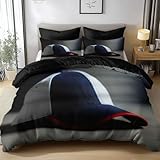 Juego de Cama Niña Funda Nórdica Gorra De Béisbol Sencilla 150 x 220 cm Microfibra Cepillada Suave Reversible + Funda de Almohada Lavable y Transpirable, Negro