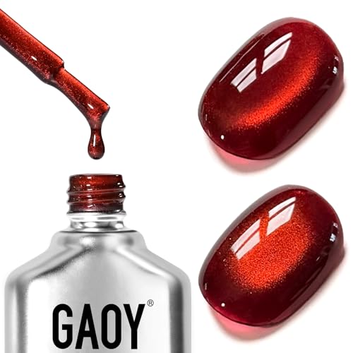 GAOY Red Cat Eye Gel Nail Polish, 16ml Holographic Glitter Jelly Nail Polish with Magnet, Reflective Translucent UV Gel for Manicure Art DIY, 4200 Crimson Allure