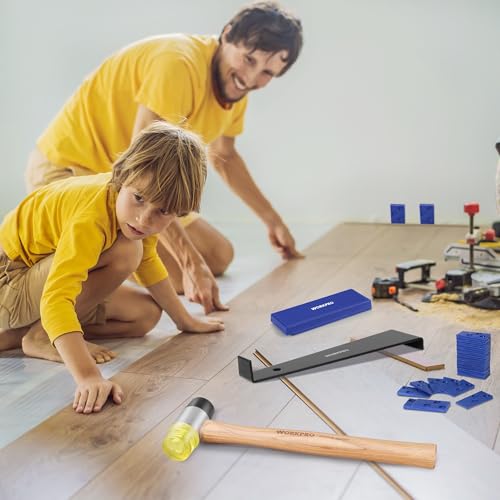WORKPRO Laminat Verlegeset, Werkzeug zum Verlegen von Laminat mit 30 Abstandshalter, doppelseitigem Hammer, Zugeisen, Schlagklotz, Bausatz für den Bodeneinbau