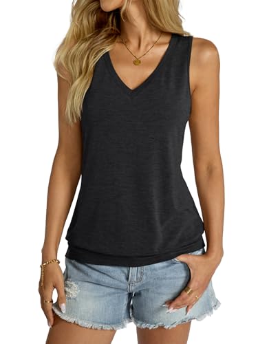 Womens V Neck Tank Tops Sleeveless Banded Hem Shirts Loose Fit Summer Outfits Clothes 20254