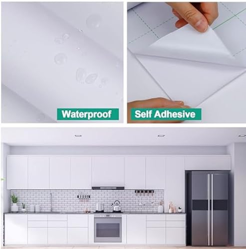 Image of WALLMATE White Matte Wallpaper Peel & Stick Contact Paper Decorative Self Adhesive Wallpaper for Kitchen Cabinet, Furniture Countertop Waterproof Vinyl Wallpaper for Wall. (18x150, White)