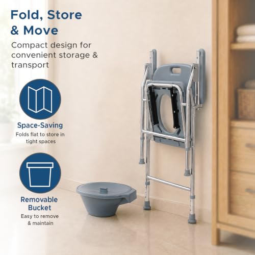Image of KosmoCare Deluxe Commode Chair - Heavy Duty | Height Adjustable Commode Chair with Aluminium Frame | Toilet Chair with Pot and Lid | Lightweight bedside Commode Chair for Adults, Elderly, & Handicap
