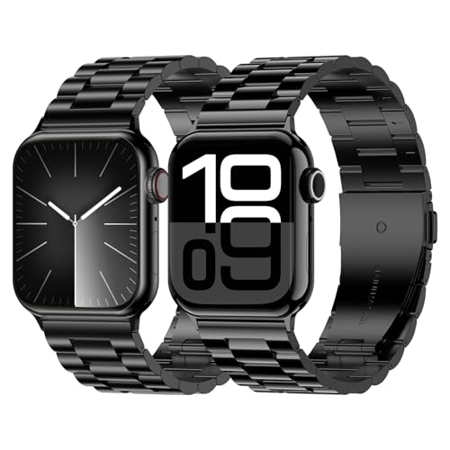 Wolait Apple Watch Ultra 3 Ultra 2�p�o���h 49mm 46mm 45mm 44mm 42mm 2�p�b�N ���^���X�e�����X�X�`�[���o���h iWatch�V���[�Y11-1 SE3/2/1�����Y ���f�B�[�X �u���b�N+�V���C�j�[�u