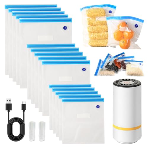 Mini macchina per sottovuoto per alimenti, macchina per sottovuoto per alimenti, macchina per sottovuoto manuale per alimenti, macchina per sottovuoto con 15 sacchetti per sottovuoto, pompa per vuoto