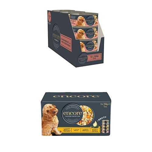 Bundle of Encore 100% Natural Wet Dog Food, Chicken Breast with Ham and Vegetable in Broth, 156g (Pack of 12) + Chicken Selection Multipack, 5 x 156g