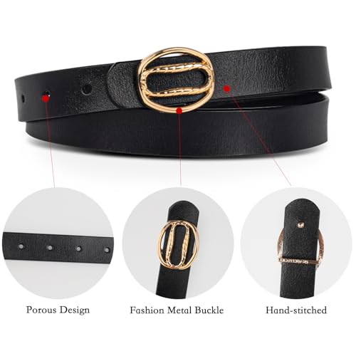 Image of Women's Fashion Classic Metal Buckle Leather Belt with Jeans Dress