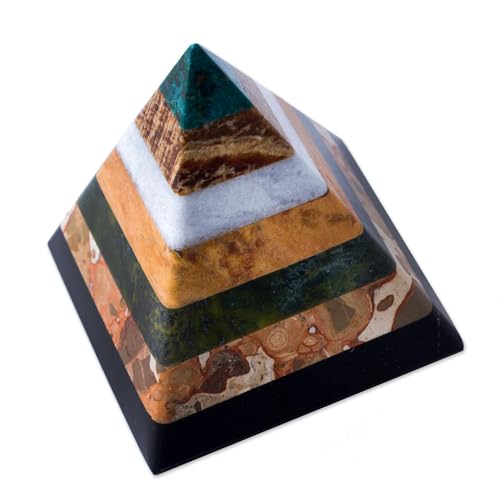 NOVICA Hand Crafted Multicolor Natural Gemstone Geometric Positive Energy Spiritual Healing Pyramid Sculpture, 3
