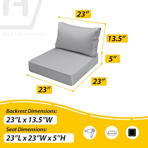 Image of AAAAAcessories Outdoor Seat Cushions for Chairs, Fade-Resistant, Waterproof Patio Furniture Replacement Cushions, 23 inch x 23 inch x 5 inch + 23 inch x 13.5 inch, Gray