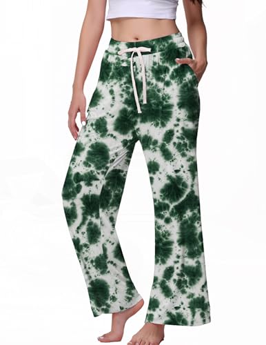 Image of Veseacky Women's Wide Leg Lounge Pants Yoga Pajamas Comfy Stretch Drawstring Pajamas Puls Size Dance Bottoms S-4XL