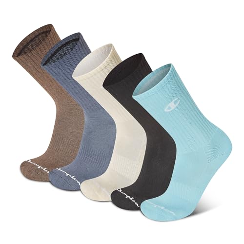 Image of Champion Men's Cushioned Crew Socks 5-Pack - Moisture-Wicking Athletic Crew Socks with Arch Support (Sizes 6-12)