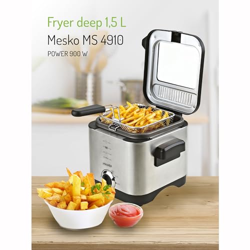 Miniatura 8 de Mesko Ms4910 Freidora Aceite Eléctrica 1,5 Litros, Pequeña, Temperatura Ajustable, Cubeta Antiadherente, Tapa Con Filtro Antiolor Y Ventana De Control, Fácil Limpieza, 900w, Acero Inox
