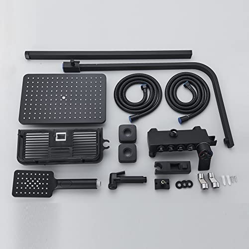 𝐌𝐎𝐒𝐒𝐎𝐍 𝐎𝐮𝐭𝐝𝐨𝐨𝐫 𝐒𝐡𝐨𝐰𝐞𝐫 𝐅𝐢𝐱𝐭𝐮𝐫𝐞𝐬 Matte Black Shower System Thermostatic With Tub Spout,Shower Head,3 Functions Hand Sprayer,Bidet And Shelf Rain Shower System Kit #TOP6