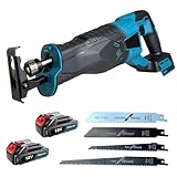 Akku-Säbelsäge 18V mit 2 X 3000mAh Akku & Ladegerät, 0-3500 Hübe/min, 100mm Schnitttiefe in Holz, Metall, Kunststoff, Rohre & Bäume,Ideal für Bau, Garten & Heimwerker