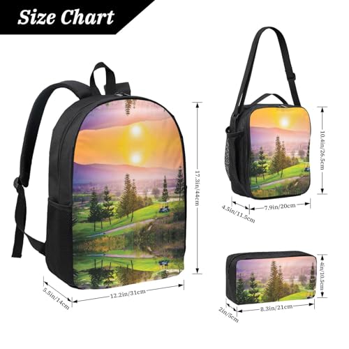 Sac à dos école complet noir boîte à déjeuner et trousse motif golf mixte