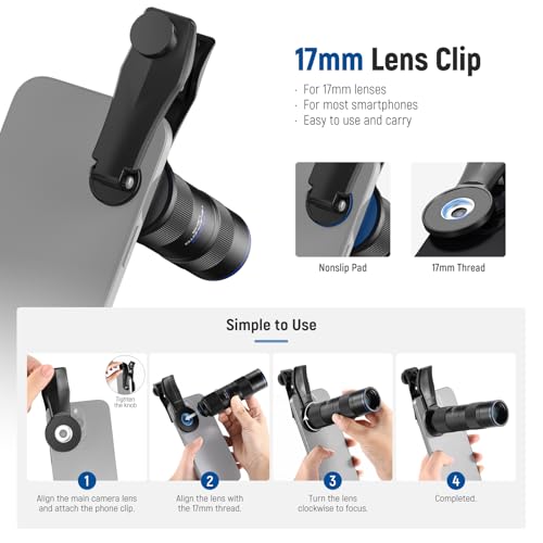 NEEWER Teleobiektyw 400 mm do smartfona z klipsem na obiektyw 17 mm z gwintem 70 cm, minimalny odstęp ostrości makro, 2 x zoom, do tylnej płyty telefonu, etui kompatybilne z iPhone Samsung Android, LS