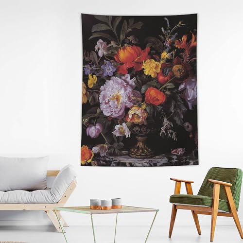 Tapisserie murale esthétique grand format avec motif fleurs pour salon