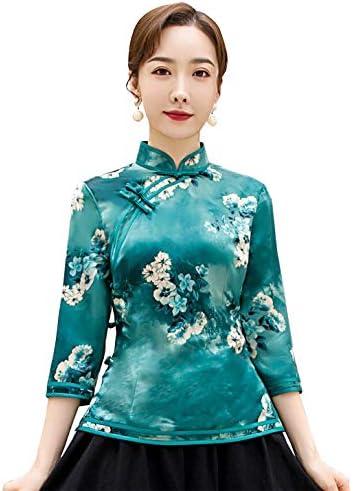 こ*こ様 希少 上海大陸高級服飾公司　最高級チャイナシルク　花柄長袖ブラウス Amazon | [上海物語] Shanghai Story シルク触感 七分袖 チャイナ