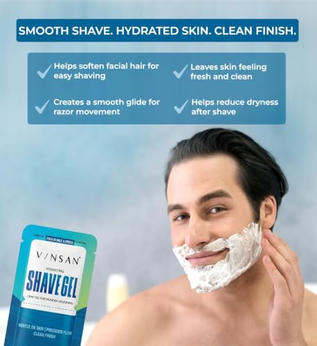 Image of Vinsan (Pack of 1, 4ml) Premium Hydrating Shave Gel Sachet - Luxury Hotel Guest Amenities & Airbnb Toiletries - Infused with Aloe Vera & Chamomile