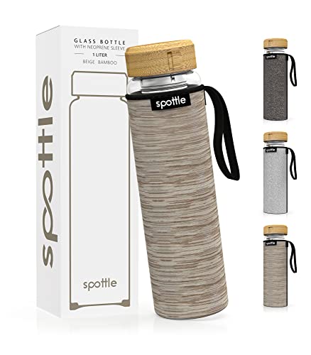 spottle Bouteille à Thé avec Infuseur Acier Inoxydable, Double Paroi Borosilicate, Infusion à Froid, Housse Néoprène, gourde verre 1L portable