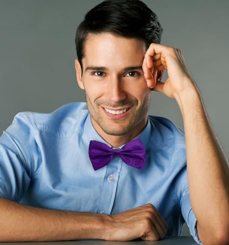 Image of MDSTYLE Bow Ties for Men Pre-Tied Adjustable - Classic Men's Bow Tie - Tuxedo Wedding Formal Bowtie Solid Color Bowties (Purple 2pcs)