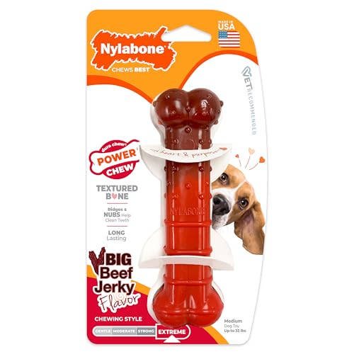 Strukturierter Nylabone Dura Chew Rindfleisch-Jerky-Power-Chew – Kauknochen für extrem stark kauende Hunde - Mittel – für Hunde bis 16 kg