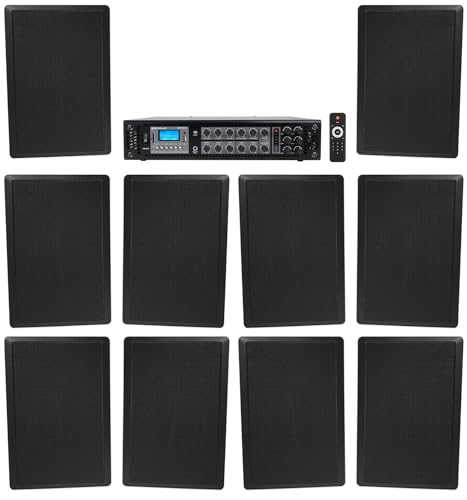 Rockville 6-Zone 70v Amplifier+(10) Slim Black Restaurant/Bar/Cafe Wall Speakers