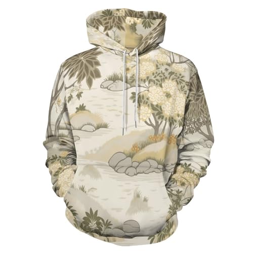 Sweat à capuche jardin japonais imprimé 3D pull beige manches longues pour hommes et femmes