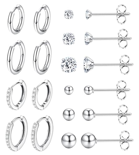 Dochais 10 Paires Boucles d'Oreilles Femmes Argent Acier Innoxydable Ensemble Petite Creoles Clous d'Oreilles Hypoallergénique Cartilage Tragus Helix Piercing Oreilles...