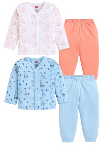 Image of LuvLap Baby Boys & Girls Regular Fit 100% Cotton Half Sleeves Jhabla & Shorts Set Pack of 2
