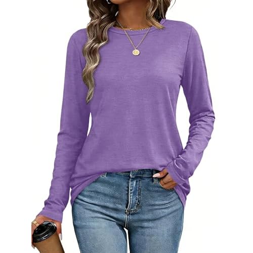 CHICGAL Women Long Sleeve Shirts Casual Dressy Crew Neck Soft Basic Tee Loose Fit Tunic Tops