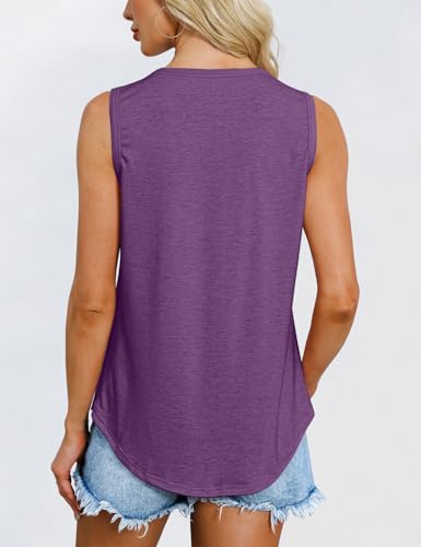 GKBK Womens Tank Tops High Neck Loose Fit Casual Summer Sleeveless Shirts 2026 Beach Vacation Outfit Cured Hem A Purple — view 4