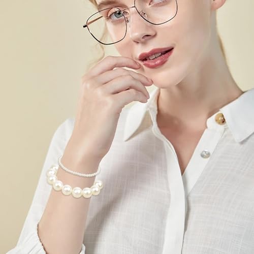 10 Pack Fake White Pearl Bracelets for Women Faux Pearl Bracelet Stackable Bridal Elastic Pearls Bracelet Set Stretch Fake Pearls Bead Bracelets for Wedding Party Bridesmaid Gifts4
