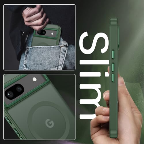 YINLAI for Google Pixel 8a Magnetic Case [Compatible with Magsafe] Support Wireless Charging Slim Full Shockproof Case for Google Pixel 8a, Green - Image 4