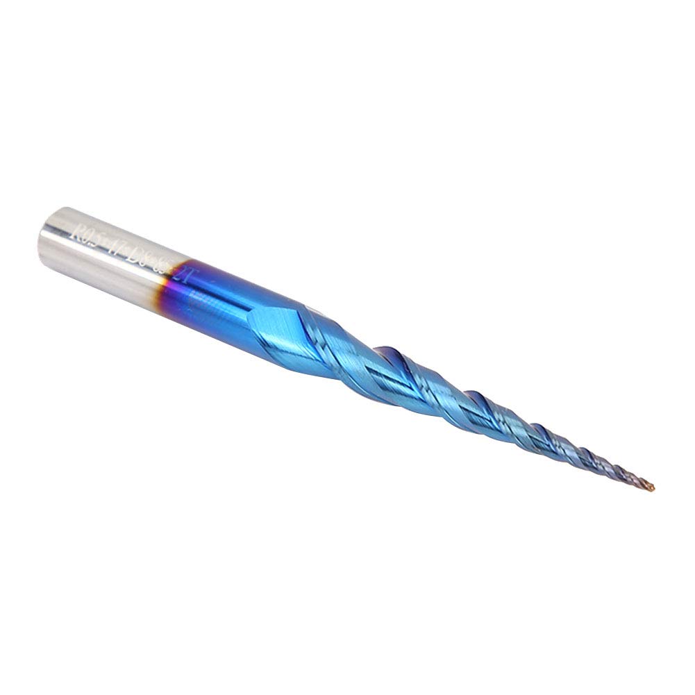 Fresa de extremo de carburo cementado, cortador de fresado 2T con revestimiento azul súper duro, alta dureza y resistencia al desgaste para el corte de madera y metal en CNC, 1 (R0.5 * 47*D8*85)