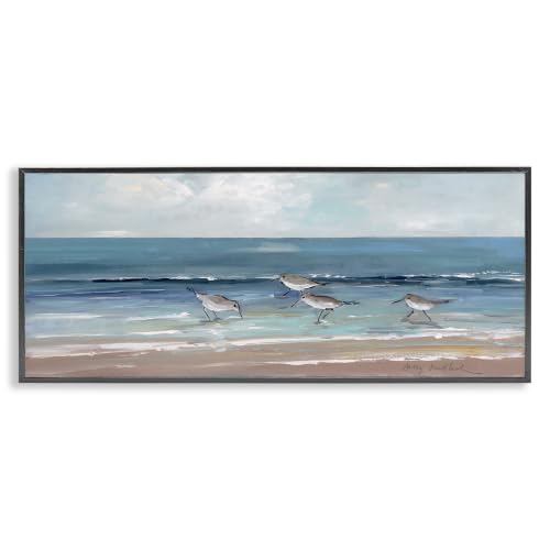 'Sandpipers with Cloudy Sky'| Framed Giclee Art