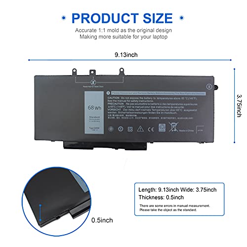 Image of 68Wh GJKNX for Dell Battery Replacement for Dell Latitude 5580 5480 5580 5590 5490 5280 5288 5488 5591 5491 5495 E5480 E5580 E5490 E5590 Precision 15 3520 3530 GD1JP 0GD1JP 451-BBZG DY9NT 5YHR4 7.6V