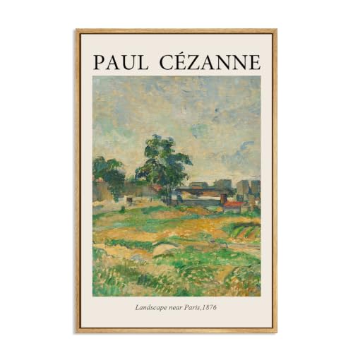 Eliko Framed Canvas Wall Art Prints,Paul Cézanne《Landscape near Paris》Wall Art Prints for Living Room,Bedroom-16''x24''In Natural Framed