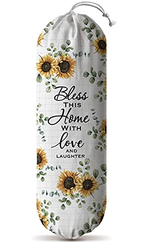 Hglian Sunflower Grocery Bag Holder Storage,Quote Religious Sayings Blessing Home Plastic Bag Organizer for Kitchen