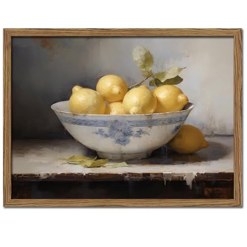 Vintage Lemon Still Life Framed Wall Art for Kitchen, Rustic