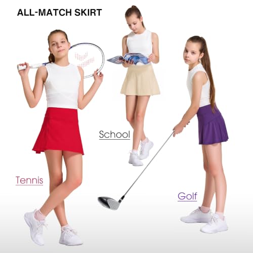 Image of FitsT4 Sports Girl's Golf Skirt Adjustable Waist Active Tennis Skort UPF50+