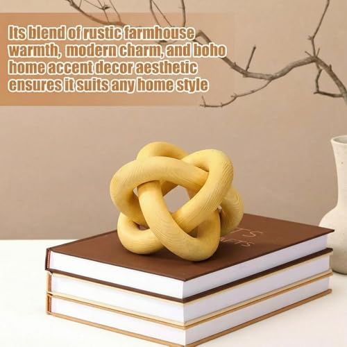 Image of Yalikop 3 Link Wood Knot Decor Rustic Home Decor Accents Hand Carved Coffee Table Decoration, Boho Chain Link Decoration, Modern Shelf, Rustic Objects for Home Living Room Bedroom(Yellow)