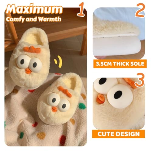 Animal Fuzzy Slippers for Women, Cute Chick Rooster Fluffy Plush Warm Memory Foam House Slippers3