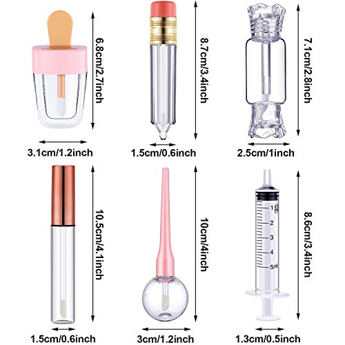 Maitys 30 Pcs Lip Gloss Tube Tool Set, Include 20 Pencil Ice-cream Lollipop Candy Shaped Empty Lip Gloss Tubes, 5 Clear Balm Containers with Rose Gold Cap and 5 Plastic Syringe for Women DIY