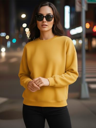 Image of LEOTUDE Women's Full Sleeve Round Neck Loopknit Solid Sweatshirt for Women (Color Mustard)