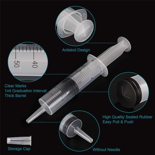 12pack 60ml syringe for liquid - large plastic syringes without needle for jello food thick liquids and irrigation water lip gloss filling feeding dogs meds measuring  12 pack 60 ml  cc