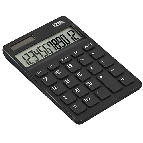 EooCoo Desk Calculator with Large Key Buttons,12 Digits Standard Large LCD Display Solar and Battery Powered for Office, School, Home & Business Use – Black