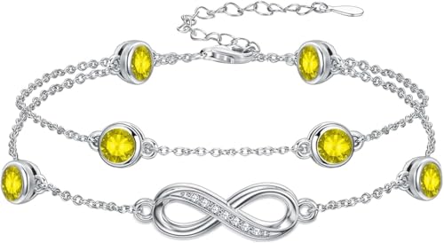 Dorunmo Infinity-Armband, Gelbes Armband, 925er Sterlingsilber, Topas, Geburtsstein November, Schmuck für Braut, Damen,Mama,Frau