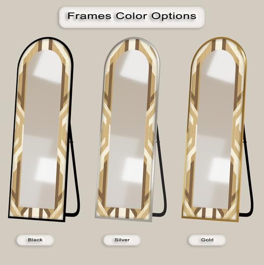 23,5’’W x 67’’H Sahara Lines – Full-Lenght Floor Mirror Arched Full Lenght Mirror - Arch Full Body Stained Floor Mirror with Black Frame with Black Frame