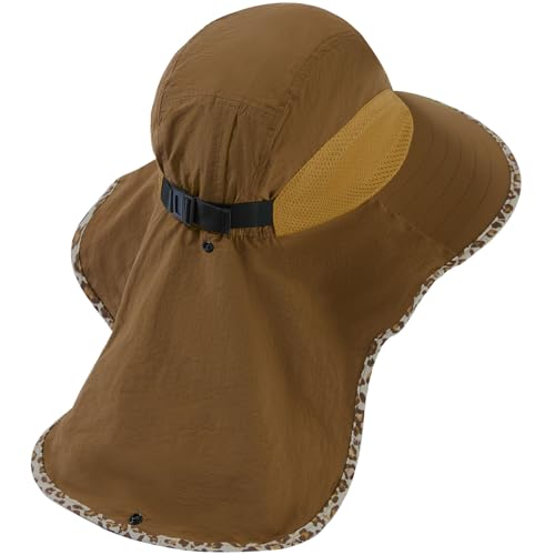 Image of BASSDASH UPF 50+ Unisex Water Resistant Wide Brim Sun Hat with Large Neck Flap Ponytail Fishing Hat for Men Women