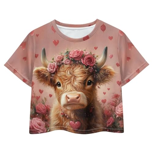 Image of Kids T Shirt Short Sleeve Crop Tops for Girls Summer Clothes Pullover Tees Shirt 5-14